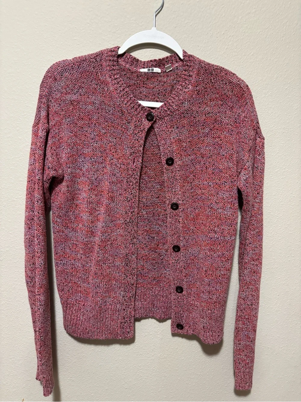 UNIQLO Pink Marled Button-Front Sweater